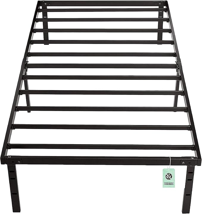 Amazon Basics Sturdy Heavy-Duty Non-Slip Platform Bed Frame Twin Size Storage, Steel Slat Support, Noise Free, Easy Assembly, 14 Inch Black