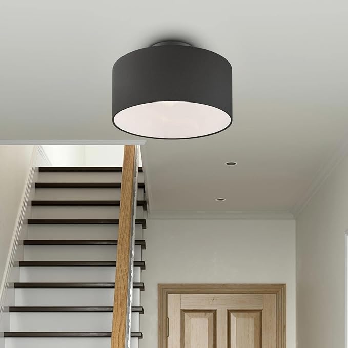 Livex Lighting Bainbridge 1 Light Black Color Fabric Ceiling Mount