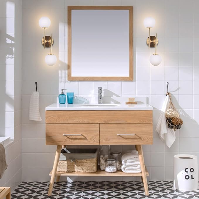 Gold Globe Wall Sconce, 7.5" W x 20" H, G9 Base, Compatible with LED or Halogen Bulbs, Perfect for Bathroom, Kitchen, Living Room, Home Office, Lobby, Bedroom