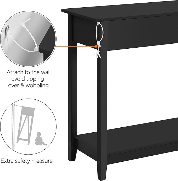 Yaheetech Console Table with 3 Drawers, Wood Entryway Table with Storage Shelf, Sofa Tables Narrow Long for Living Room, Entryway, Hallway, Foyer, Black