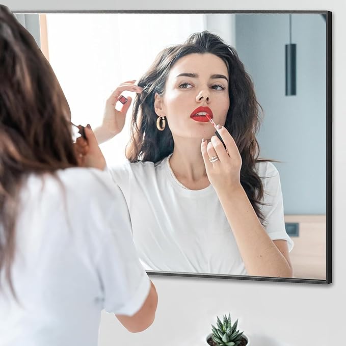 30x36 Inch Black Bathroom Mirror, Copper-Free Mirror, Aluminum Alloy Frame Vanity Rectangle Wall Mounted Modern Mirror for Bedroom/Living Room/Porch Horizontal or Vertical