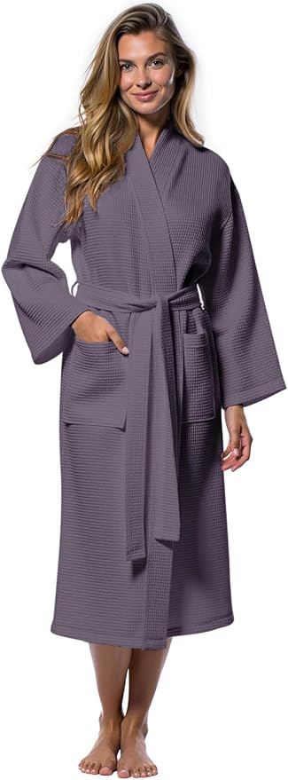 Turquaz Lightweight Full-Length Robes For Women Waffle Kimono Bathrobe - Soft, Fast-Drying, Long-Lasting Cotton Blend Unisex