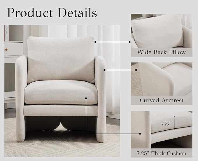 EALSON Comfy Accent Chair Modern Living Room Chair with Arm Mid Century Reading Lounge Chair for Adults Upholstered Armchair for Living Room/Reading Room/Bedroom/Office/Club, Chenille Beige