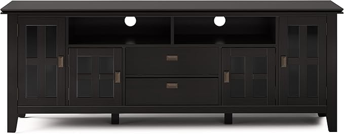 SIMPLIHOME Artisan SOLID WOOD 72 Inch Wide Transitional TV Media Stand in Hickory Brown for TVs up to 80 Inches, For the Living Room and Entertainment Center