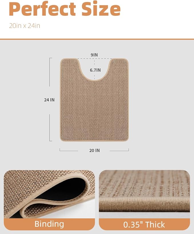 PADOOR Braided Toilet Rugs U Shaped, Non Slip Toilet Mats for Bathroom Floor Machine Washable Super Absorbent Contour Bath Rugs for Toilet Mat Quick Dry U Shaped Toilet Rug, 20''x24'' Beige