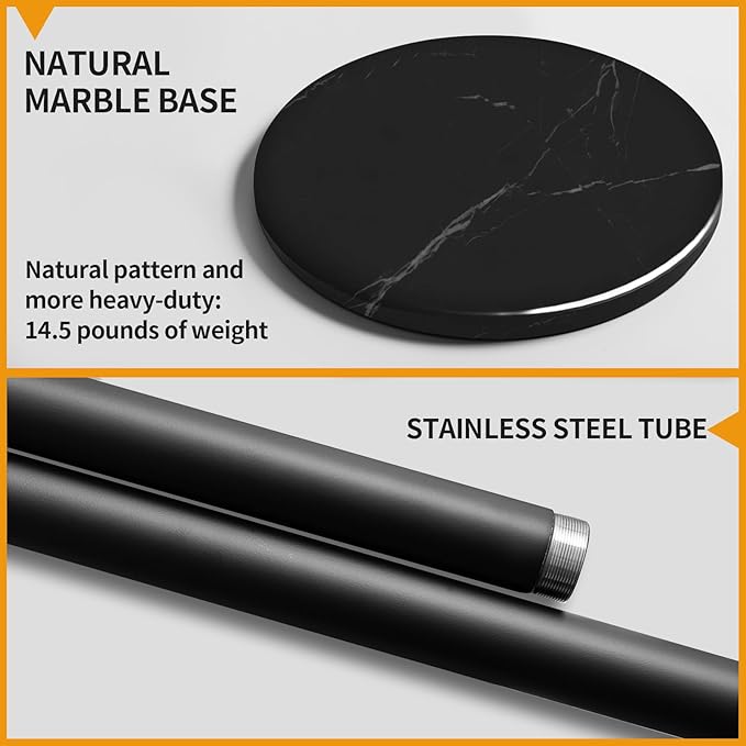 Metal Coat Rack Stand with Natural Marble Base, Coat Rack Freestanding, Free Standing Hall Tree with 12 Hooks for Hanging Clothes, Bags, Scarfs, Coat Hanger for Entryway, Hallway (Black)