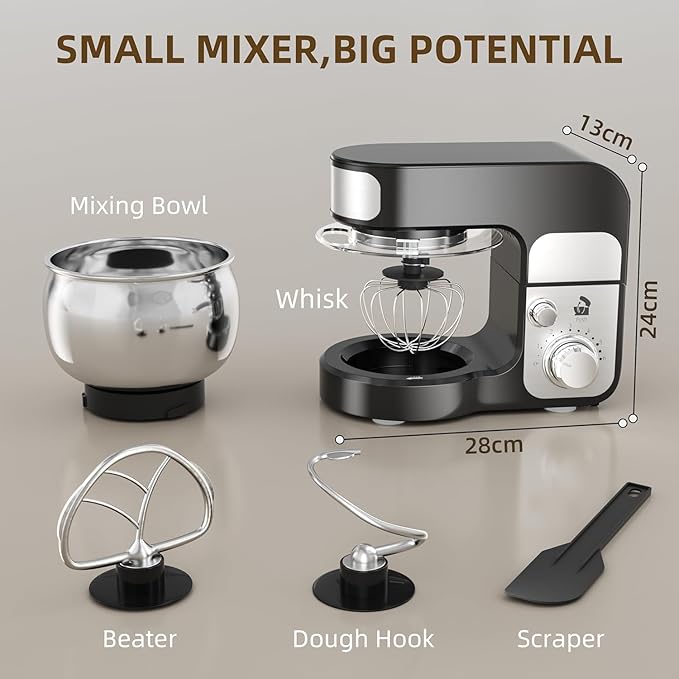 Stand Mixer, 4-QT 700W 6-Speeds Electric Food Mixer with Pouring Shield, Stainless Steel Mixing Bowl, Dough Hooks & Mixer Beaters for Dressings, Frosting, Meringues & More (DZ1)