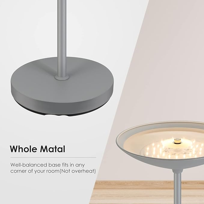 Floor Lamp, Standing Lamp, 20W 2000LM LED Torchiere Floor Lamp, Stepless Dimmable, Touch Control, 3000K Daylight, 50000hrs Lifespan, Floor Lamps for Living Room, Standing Lamps for Bedroom Gray