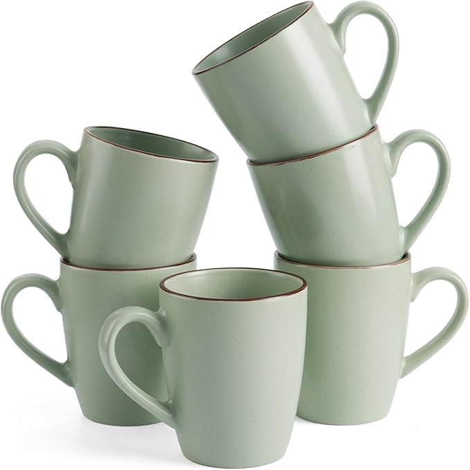 famiware Venus Coffee Mugs for 6, 14 oz Mug Set, Dringking Cup with Handle for Coffee, Tea, Cocoa, Milk, Light Green