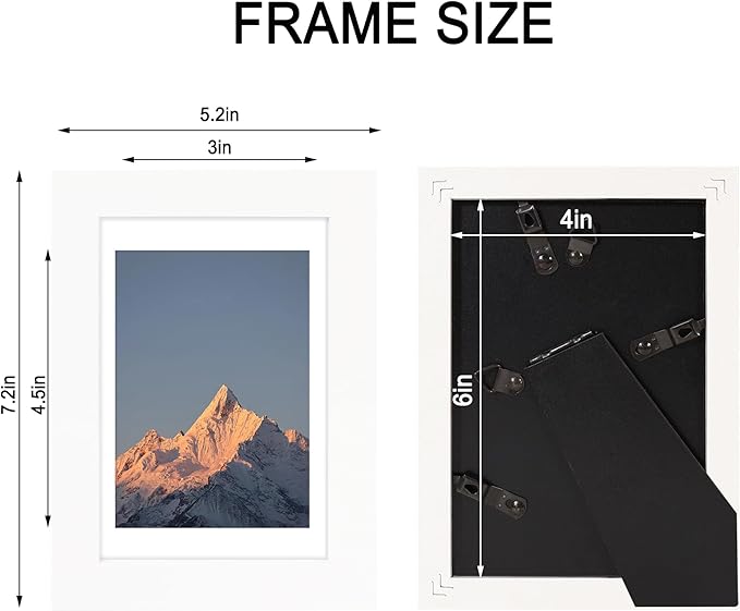 4x6 Picture Frame Set of 4, High Definition Real Glass, Display Pictures 3.5x5 with Mat or 4x6 Without Mat, Gallery Wall Hanging or Tabletop Photo Frames, White