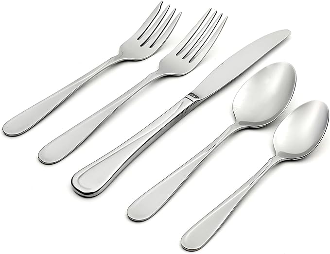 Oneida Silverware Set For 4, Flight 20-Piece Everyday Flatware Set, Service For 4, 18/0 Stainless Steel, Swirl, Mirror Finish, Dishwasher Safe, Knives Spoons and Forks Set, Dining (Silver, 20 Pieces)