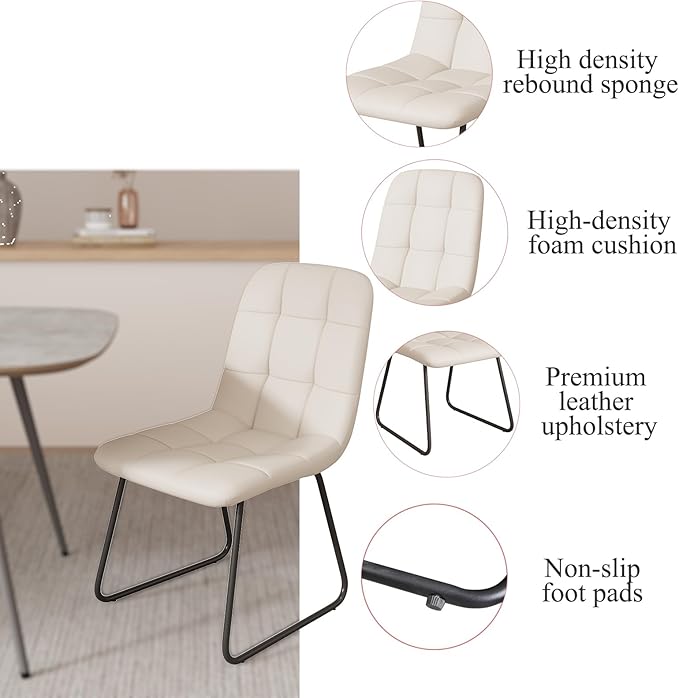 47.2'' Dining Table Set for 4 - Modern Wood Table with Cat Scratch-Resistant Surface & 4 U-Shaped White Leather Chairs, Kitchen & Dining Room Furniture, Space-Saving Table and Chairs Set
