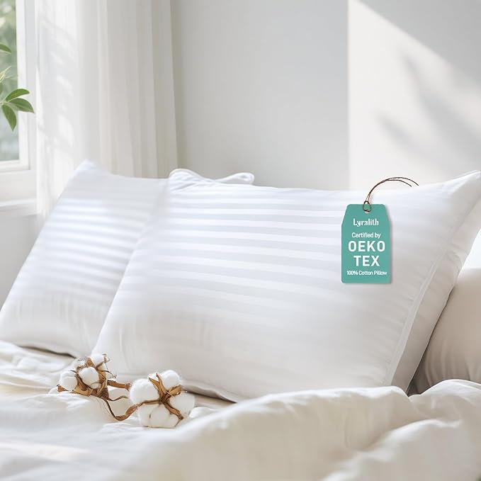 Hypoallergenic Cotton Cover with Soft Down Alternative Pillows, King Size Set of 2, Luxury Hotel Quality, Ideal for Side, Back and Stomach Sleepers, Oeko-TEX Certified