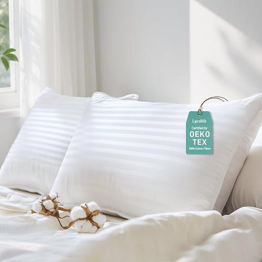 Hypoallergenic Cotton Cover with Soft Down Alternative Pillows, King Size Set of 2, Luxury Hotel Quality, Ideal for Side, Back and Stomach Sleepers, Oeko-TEX Certified