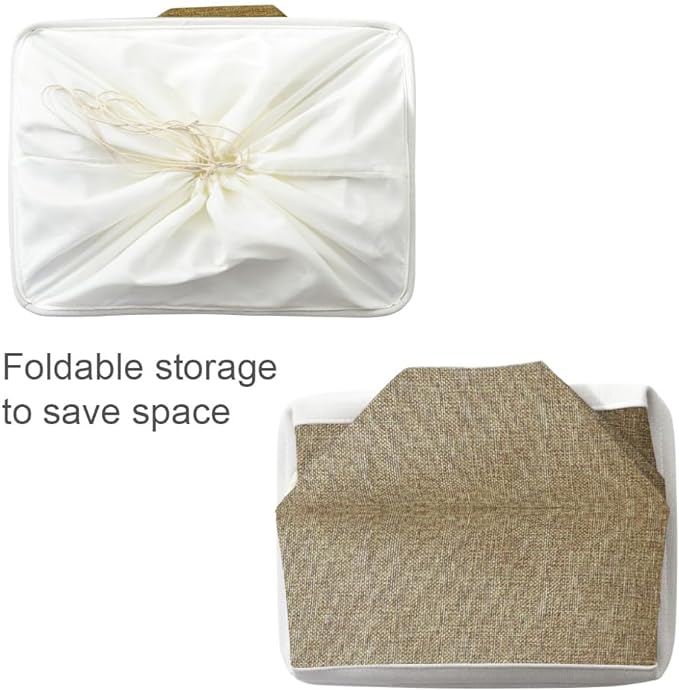 TheWarmHome Organization and Storage Basket for Organizing - X Large - 3 Pack 17.7L×13.8W×9.8H in Collapsible Storage Bin for Shelves, Fabric Basket for Gifts Organizer Toy Closet (White & Khaki)