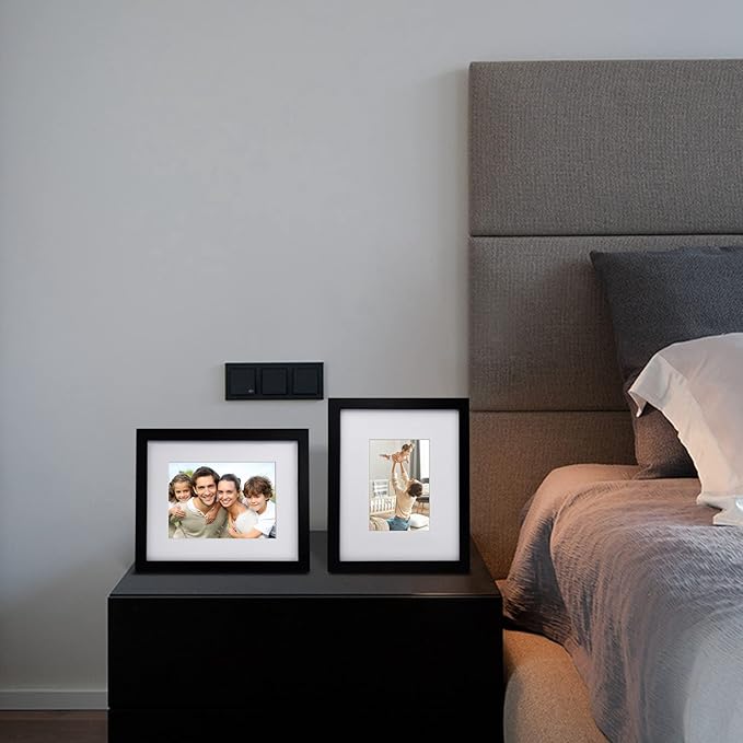 Egofine 8x10 Picture Frame Made of Solid Wood Covered by Plexiglass, for Pictures 4x6 or 5x7 with Mat or 8x10 Without Mat, Table Top Display and Wall Display Photo Frame, Black