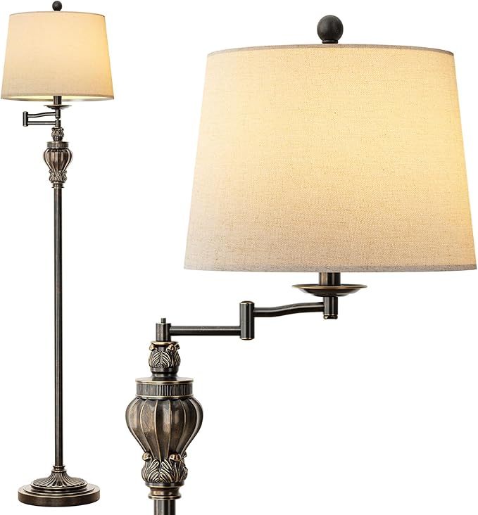 61" Vintage Floor Lamp with 350° Adjustable Swing Arm, Standing Lamp for Bedroom Living Room Bedside Nightstand Retro Farmhouse Mid Century Lamp Light Home Décor Office Gifts