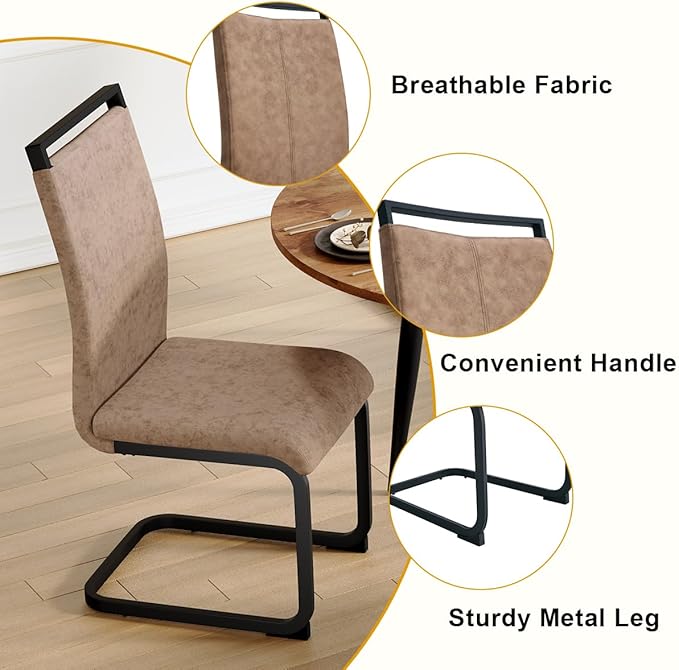 42"-54" Extendable Dining Table Set for 6, Oval Dining Table Set for 6, 0.73" Thick Wood Tabletop with Smooth Edge, Black Metal Leg with Non-Slip Footmat, 6 Soft PU Chairs, for Kitchen, Small Space