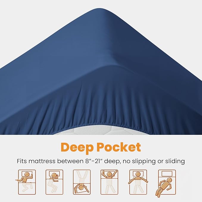 MATBEBY Full Size Mattress Pad - Cooling Breathable Mattress Topper, Quilted Fitted Mattress Protector, Pillow Top Mattress Cover with 8-21" Deep Pocket, Machine Washable, Navy Blue, 54x75 Inches