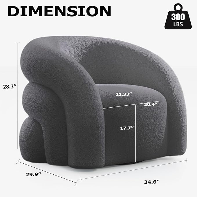 Swivel Accent Chair Set of 2,Upholstered Sherp Barrel Armchair 363° Round Modern Boucle Chair No Assembly for Living Room,Comfy Single Sofa Chairs for Bedroom(Grey)