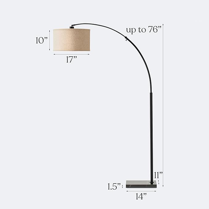 Brightech Logan Arc Floor Lamp, Bright Standing Lamp for Living Rooms, Offices & Bedrooms, Modern Living Room Décor, Tall Hanging Floor Lamp for Reading and More – Black