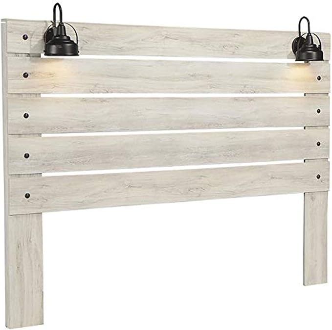 Signature Design by Ashley Cambeck Farmhouse Panel Headboard ONLY with USB Charging Stations, King, Whitewash