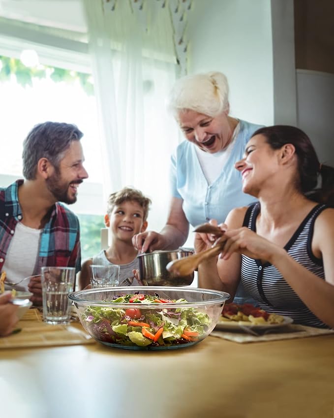 NUTRIUPS Flat 5QT Big Tempered Glass Bowl for Serving Salad-13 inch