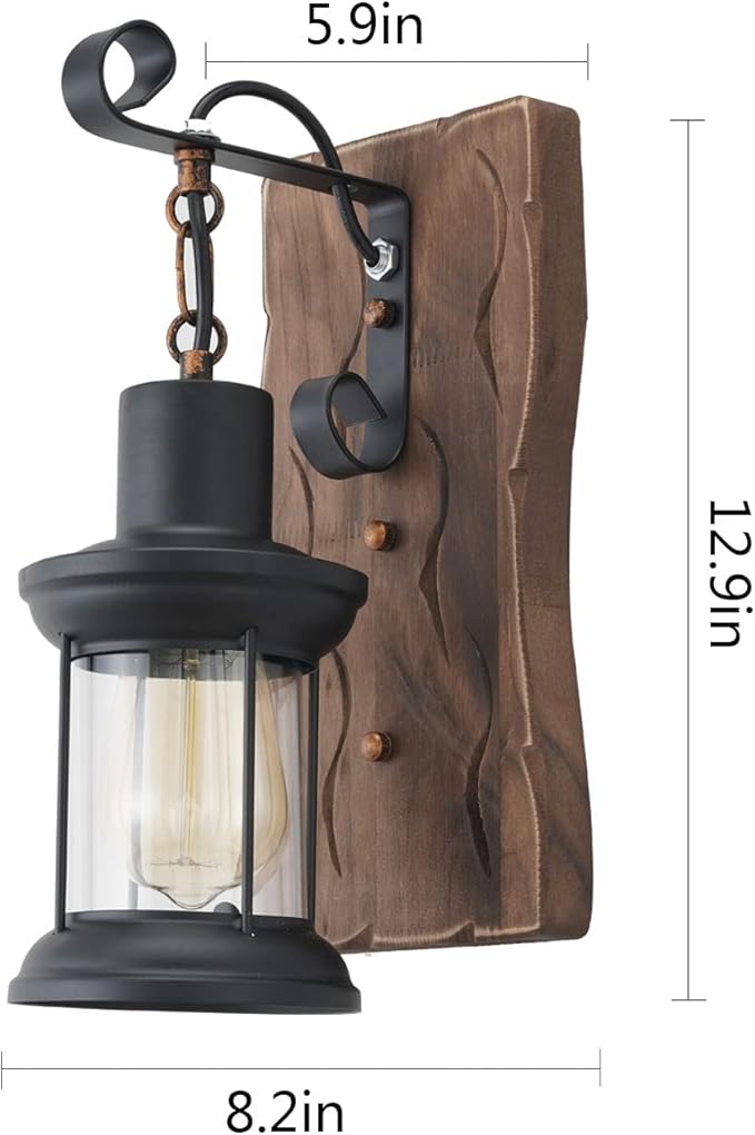 Vintage Industrial Wall Sconce, Rustic Light Fixtures Wood Metal Farmhouse Indoor Black Wall Sconce Fixture for Dining Room, Hallway, Hotel, bar, Porch Corridor Decorate