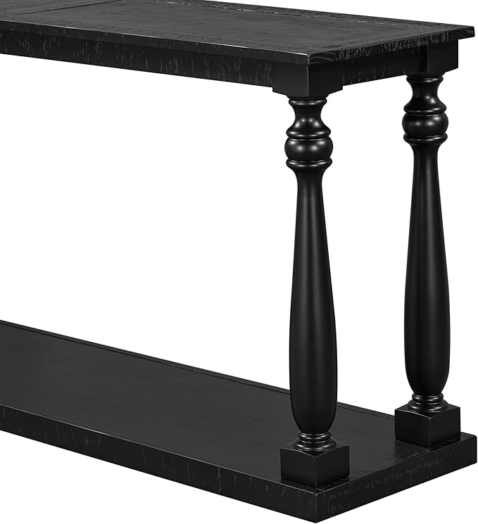 63 Inch Console Table with 4 Vase-Leg, Vintage Wood Grain Sofa Table Behind Couch, Narrow Entryway Accent Table for Living Room, Entrance, Hallway, Foyer, Bedroom, Apartments, Black