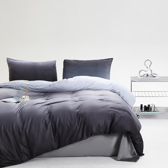CLOTHKNOW Gray White Comforter Sets Twin/Twin XL Gradient Grey Velvet Bedding Comforter Sets Gray Bed Sets Soft