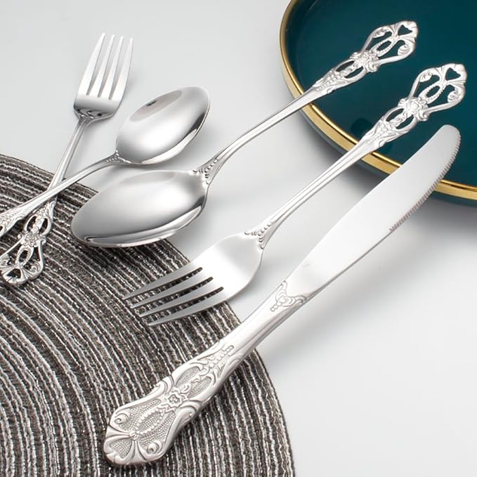 40-Piece Stainless Steel Flatware Set, Silver Silverware Set Service for 8, Cutlery Utensils Set