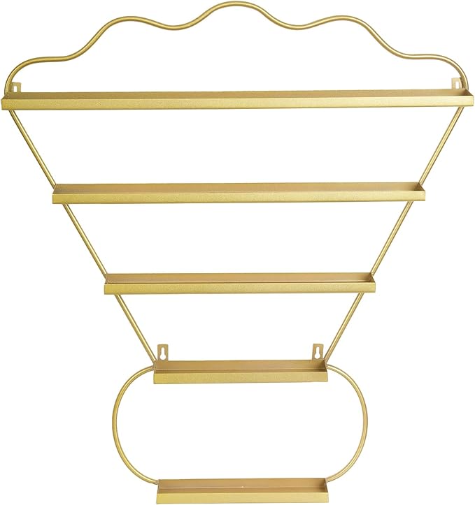 Metal Wall Mounted Nail Polish Racks Display Rack Cosmetic Display Case Lipstick Perfume Wall Shelf Essential Oil Organizer for Nail Polish Bottles Spa Nail Salon Shop (Gold)