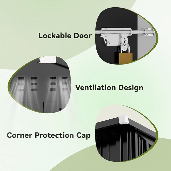 COMHOMA Shed Outdoor Storage Shed Metal,Lockable Doors Tool Sheds with Sloping Roof,Steel Garden Shed with Air Vent for Backyard,Patio,Lawn,Poolside (Grey, 8'*6')