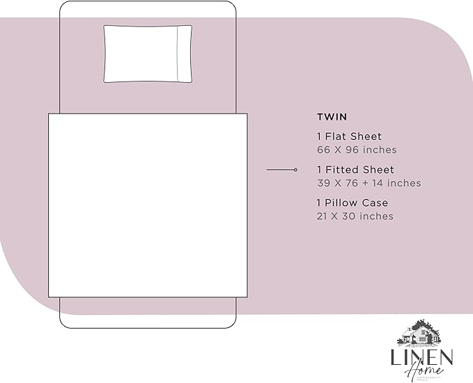 Linen Home 100% Cotton Percale Sheets Twin Size,Mauve Lavender, Deep Pocket, 3 Pieces Set - 1 Flat, 1 Deep Pocket Fitted Sheet and 1 Pillowcase, Crisp Cool and Strong Bed Linen
