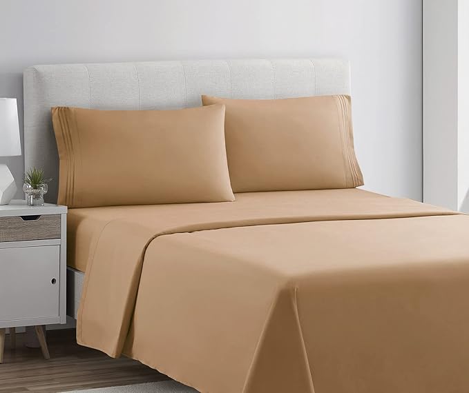 Clara Clark Bed Sheets, Premier 1800 Series 4 Piece Bed Sheet Set, Deep Pocket, Wrinkle, Fade, Stain Resistant, Luxury Soft Bedding Sheets & Pillowcases, Twin-XL, Mocha Brown