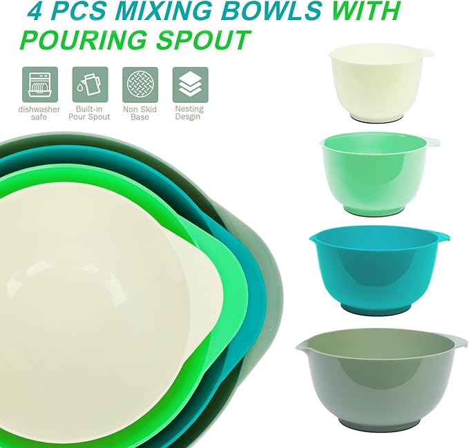 BoxedHome Classic Mixing Bowl Set, BPA Free Plastic, Microwave and Dishwasher Safe, 4.5 quarts (Army Green)