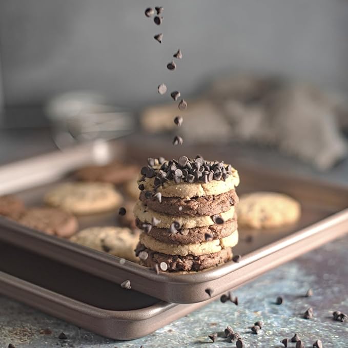 Nonstick 15x10 inch Baking Sheet Set of 2 | PFOA & BPA Free Non Toxic Carbon Steel 10x15 inches Cookie Sheets | Best Non stick Oven Cooking Pans & Jelly Roll Pan | Best Nontoxic Baking Trays