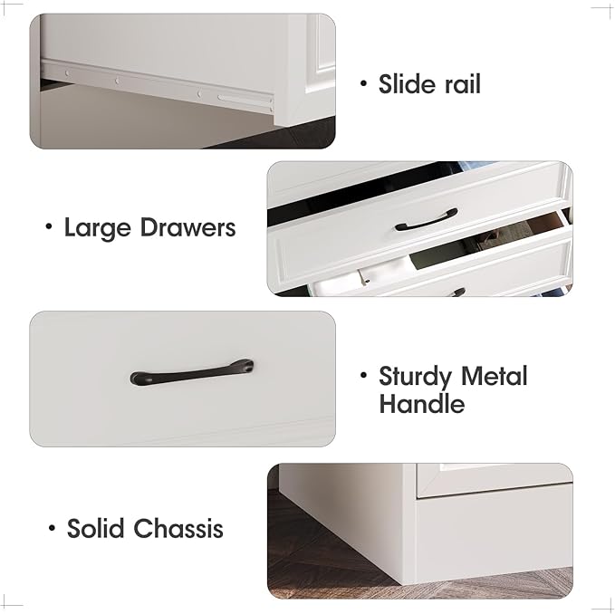 Fameill Dresser for Bedroom, 5 Drawer Wide Dresser Organizer, TV Stand for Livingroom, Chest of Drawers with Metal Handles, Farmhouse White