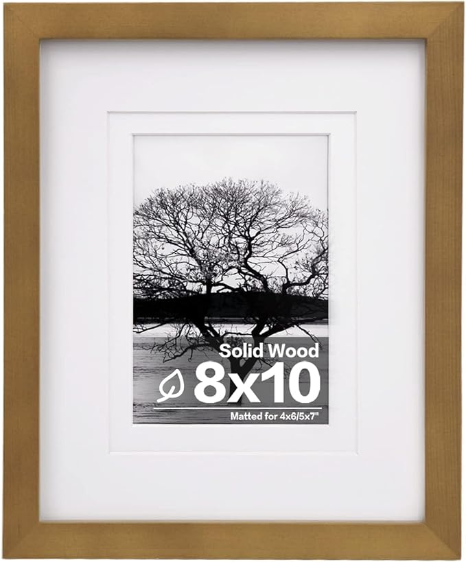 Egofine 8x10 Picture Frame Made of Solid Wood with Plexiglass, Display Pictures 4x6/5x7 with Mat or 8x10 without Mat, for Table Top and Wall Mounting Photo Frame, Light Brown