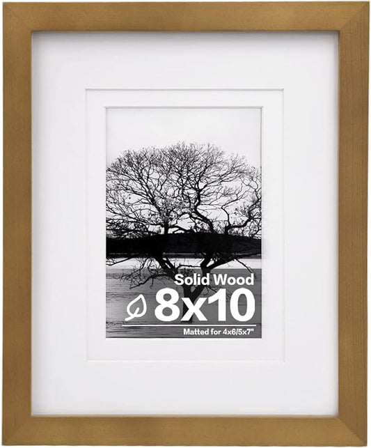 Egofine 8x10 Picture Frame Made of Solid Wood with Plexiglass, Display Pictures 4x6/5x7 with Mat or 8x10 without Mat, for Table Top and Wall Mounting Photo Frame, Light Brown