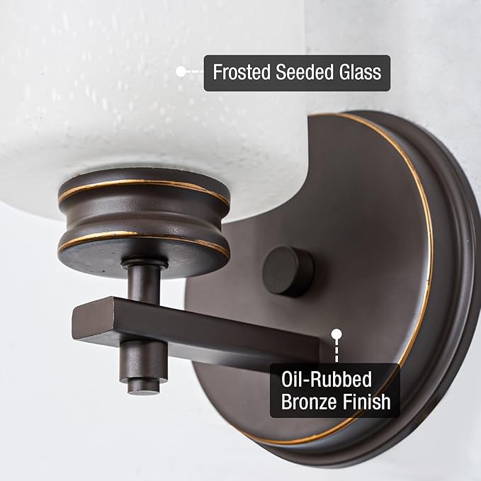 Kira Home Phoebe 8" Modern Wall Sconce/Vanity Light + Frosted Seeded Glass Shade, Oil-Rubbed Bronze Finish