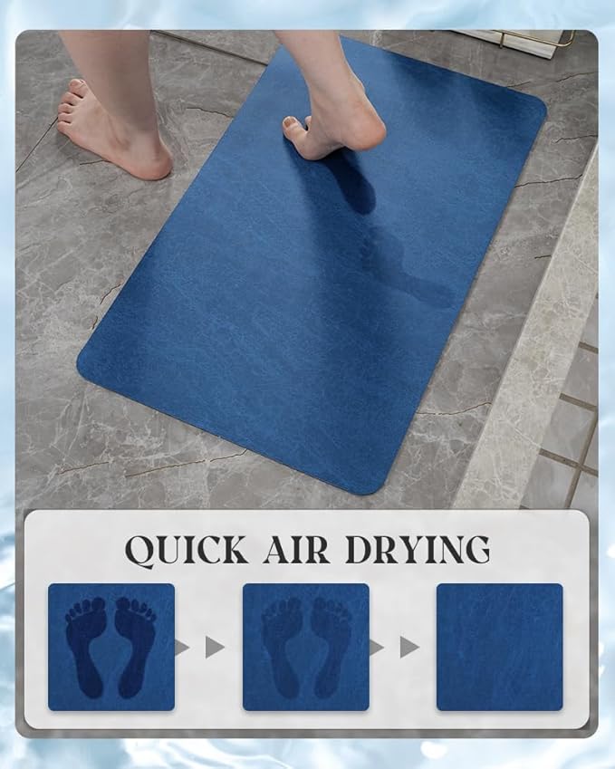 MontVoo -Bath Mat Rug-Rubber Backing Non Slip Quick Dry Absorbent Thin Bathroom Rugs Fit Under Door-Faux Suede Surface Bathroom Floor Mats-Shower Rug for in Front of Bathtub Shower Royal Blue 16"x24"