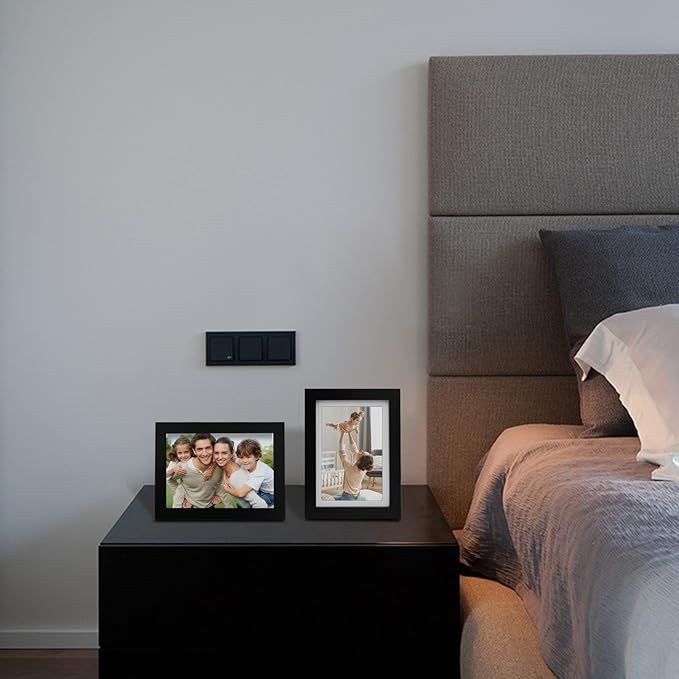 Egofine 5x7 Picture Frame Made of Solid Wood, Display Pictures 3.5x5/4x6 with Mat or 5x7 Without Mat Covered by Plexiglass for Table Top Display and Wall Mounting Photo Frame, Black