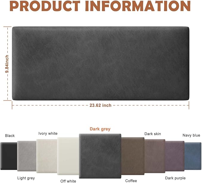 IFNOW Wall Mounted Upholstered Headboard King, 3D Peel and Stick Soundproof Panels, Reusable and Removable Padded Leather Bed Headboard, 12 Panels 9.84" x 23.62", Dark Grey