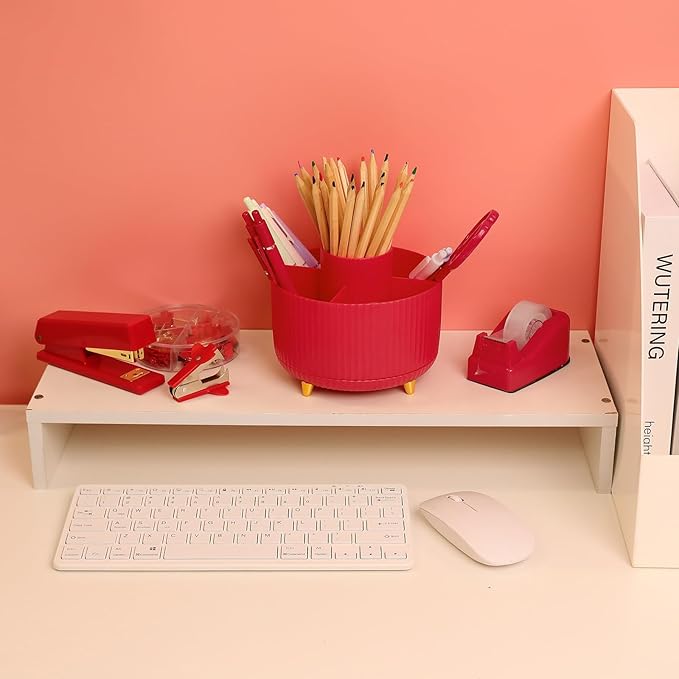 SKYDUE Red Office Supplies Set, Pencil Holder for Desk, Stapler, Tape Dispenser, Scissors,Clips and 1000pcs Staples, Office Decor for Women, Red Desk Accessories