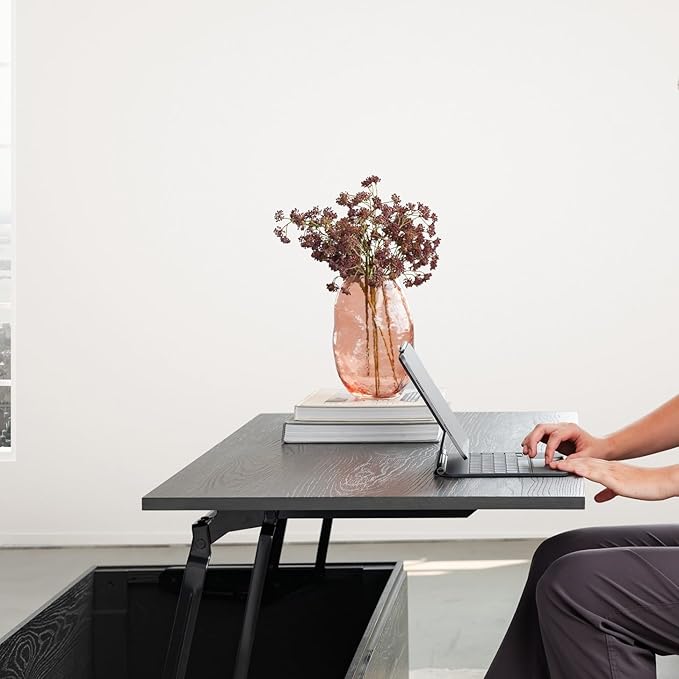 Transformer Table Lift Top Coffee Table with Storage, Black Coffee Table for Living Room, Home Office & Dining, Space-Saving Small Coffee Desk with Panel Hidden Storage for Transformer Dining Table