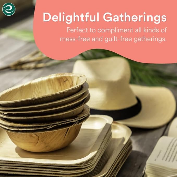 ECO SOUL Palm Leaf Bowl 200 pc, Small 6" (16 Oz) | Round Like Bamboo Bowls, Compostable, Biodegradable, Disposable Palm Leaf Bowls Eco-friendly | Sturdy, Microwave & Oven Safe