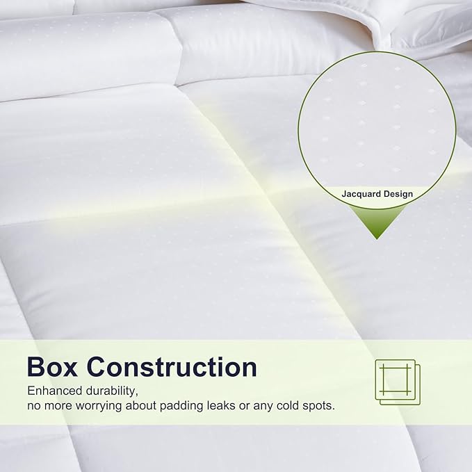 YOUR MOON Luxurious All Season Wool Comforter Twin Size 100% Natural Australian Wool Duvet, Hypoallergenic Premium Filled Comforter, Noiseless Jacquard Rayon Derived from Bamboo Shell(White)