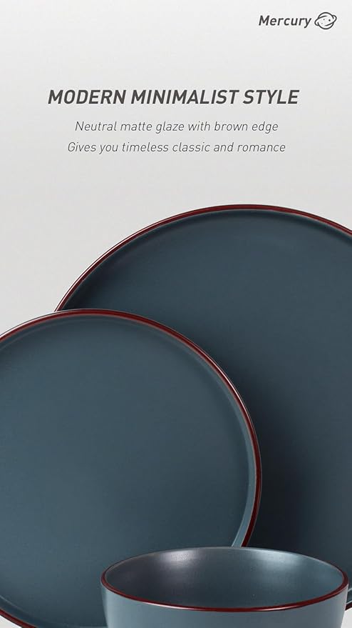 Famiware Mercury Plates and Bowls Sets, 18 Pieces Stoneware Dinnerware Sets, Dishes Set for 6, Microwave and Dishwasher Safe, Charcoal