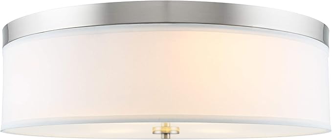 Kira Home Walker 20" Large Mid-Century Modern 3-Light Flush Mount Ceiling Light, White Fabric Shade + Round Glass Diffuser, Brushed Nickel Finish